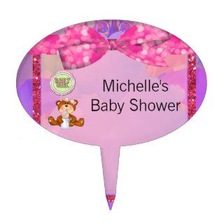 Teddy Bear Girl Glitter Sparkle Baby Shower Oval Cake Topper