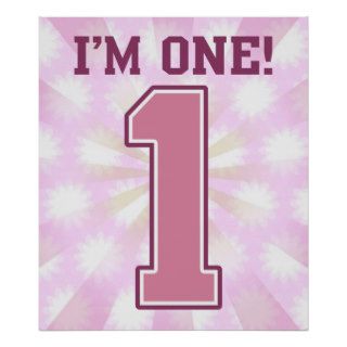 Big Pink Number One, Girl's First Birthday Print