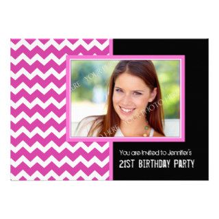 Pink Black Photo 21st Birthday Party Invitations