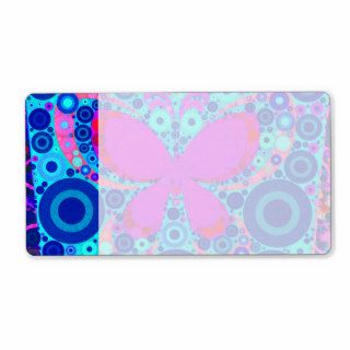 Fun Butterfly Concentric Circle Mosaic Blue Pink Custom Shipping Label