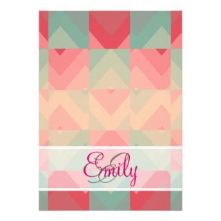 Monogram Red Turquoise Checker Chevron Pattern Personalized Announcements