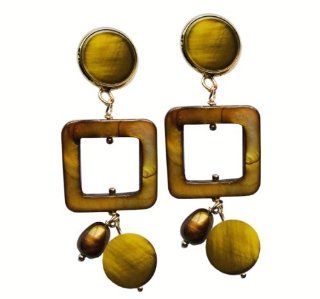 Les Perles De Philippine Golden Metal And Nacre Clip Earrings Dangle Earrings Jewelry