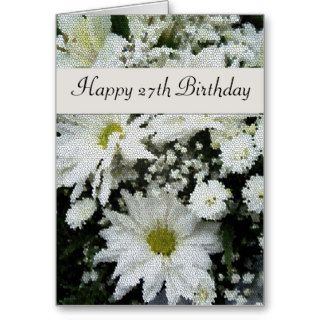 Happy 27th Birthday, white floral in stained glass Greeting Card