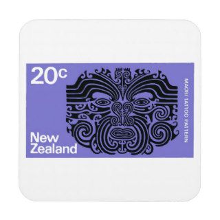 1970 New Zealand Maori Tattoo Postage Stamp Drink Coasters