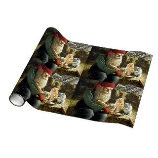 Tomte   Tonttu Feeding Cats   Vintage J. Nystrom Wrapping Paper