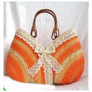 Creativelife Handmade Straw Bag Beach Tote Shoulder Bag For Women, Lace Orange  Diaper Tote Bags  Baby