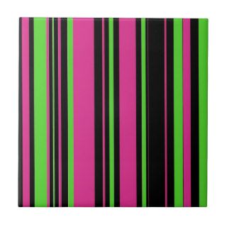 Stripes in Pink, Mint Green & Black Ceramic Tiles