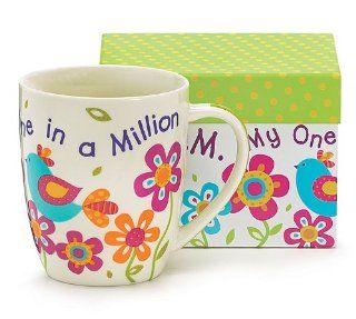 "One In A Million" Mom 18 Oz Bone China Coffee Mug with Floral and Bird Design Kitchen & Dining