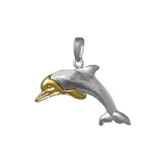 925 Sterling Silver Nautical Necklace Charm Pendant, Dolphin 14K Face Acce Jewelry