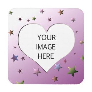 pink heart photo template coasters