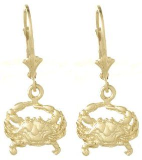 14k Gold Nautical Blue Crab Lever Back Earrings Dangle Earrings Jewelry