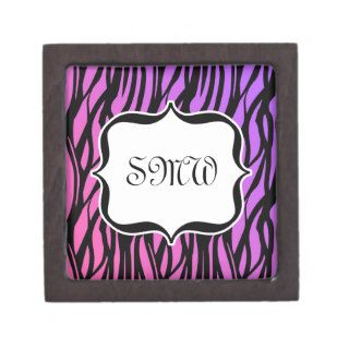 Hot Purple/Pink Zebra Stripes Monogram Premium Keepsake Box