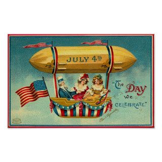 4th of July   Airship   Vintage Art Poster