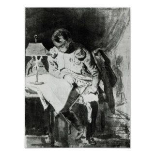 Napoleon studying his maps by lamplight, c.1800 print