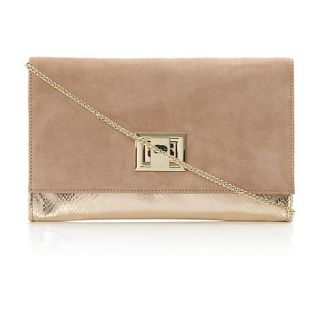 Dune Taupe suede bacco mixed suede and metallic clutch bag