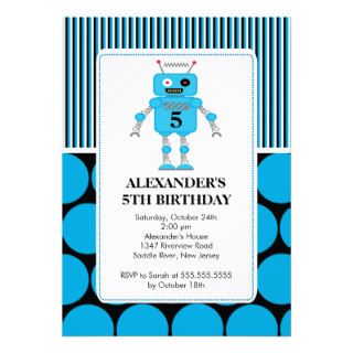 Robot Birthday Party Invitation Blue / Black