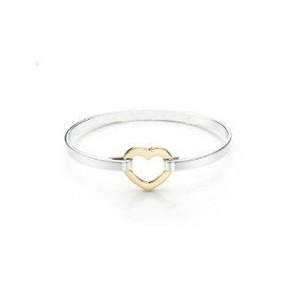 Designer Inspired Sterling Silver Gold Heart Bangle Bracelet Jewelry