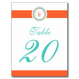 W Dot Circle Monogram Table Number (Orange / Teal) Postcard
