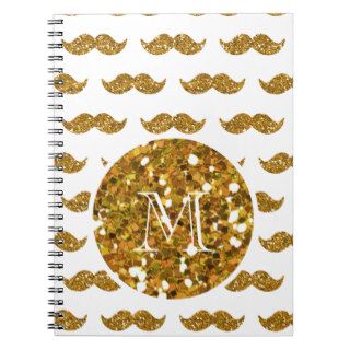 Gold Glitter Mustache Pattern Your Monogram Note Books