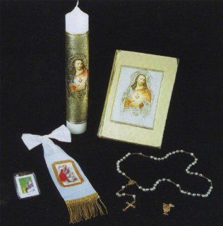 First Communion Gift Set   Boy   Rosary   Armband   New Testament   Candle   FC Pin   Scapular   Box Size 10.75inx9in., ENGLISH Jewelry