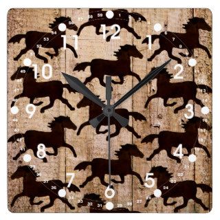 Country Western Horses on Barn Wood Cowboy Gifts Wall Clock