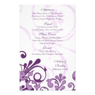 Purple and White Floral Wedding Menu Card Personalized Flyer