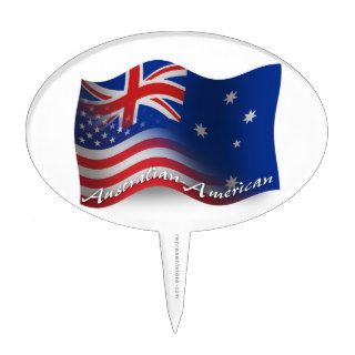 Australian American Waving Flag Cake Topper