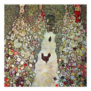 Garden Path with Chickens, Klimt, Art Nouveau Personalized Invite