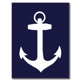 White Anchor on Navy Blue Background Postcards