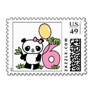 Panda Girl 6th Birthday Postage Stamp