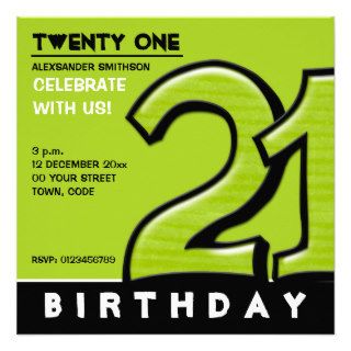 Silly Number 21 green Birthday Party Invitation