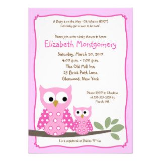 HOOT OWLS PINK Girl Baby Shower 5x7 Invitations