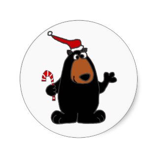 Funny Black Bear in Santa Hat Christmas Art Stickers