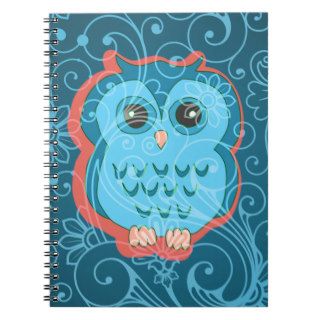 Cute Aqua Teal Owl, Retro Floral Background Journal