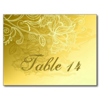 White vintage lace yellow wedding table number postcard