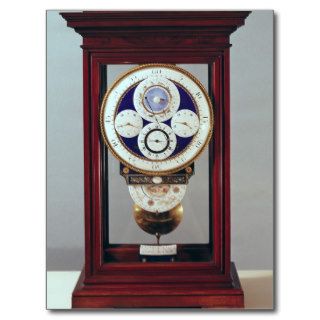 Clock with four dials and the signs of the post card