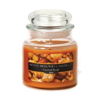 Mostly Memories Caramel Pecan 16 Ounce Lid Lites Soy Candle   Jar Candles