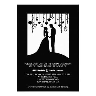 Black & white bride and groom silhouettes wedding custom invites