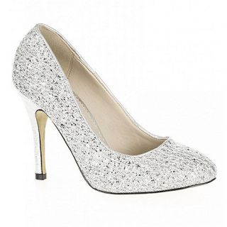 Quiz Silver Lace And Glitter Court Shoes