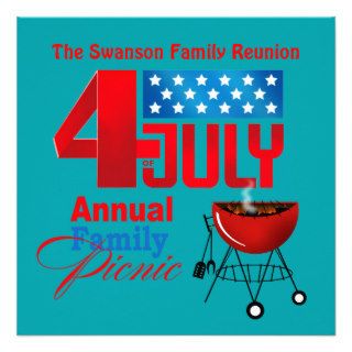 4th of July Family Reunion Picnic BBQ Cookout Invitations