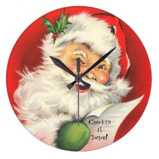 Vintage Christmas Winking Jolly  Santa Claus Round Clocks