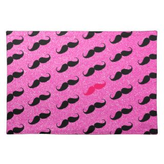 Funny Hipster Girly Pink Black Mustache Pattern Placemat