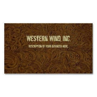 Dark Brown Tooled Leather Business Card
