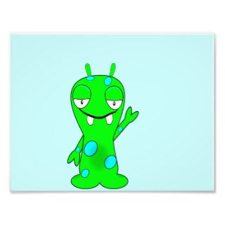 Cute Little Green Monster, Waving Photo Print