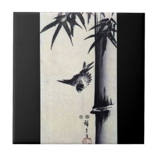竹に雀, 歌川広重 Bamboo & Sparrow, Hiroshige, Sumi e Ceramic Tiles