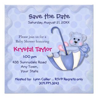 Umbrella Bear Blue   Invitation Personalized Announcements
