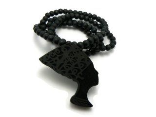 Wooden Black Nefertiti Pendant with 36 Inch Wood Necklace Nefertiti Jewelry Jewelry