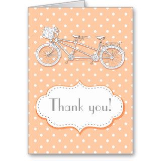 Tandem bicycle peach polka dot wedding Thank You Card
