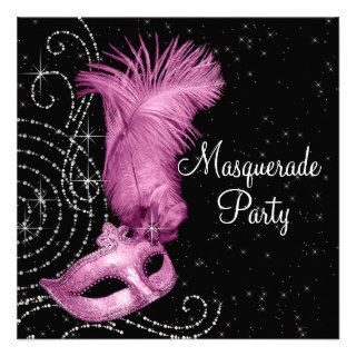Elegant Black and Pink Masquerade Party Personalized Invite