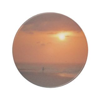 Fisherman Silhouette Folly Beach, SC Sunrise Coaster